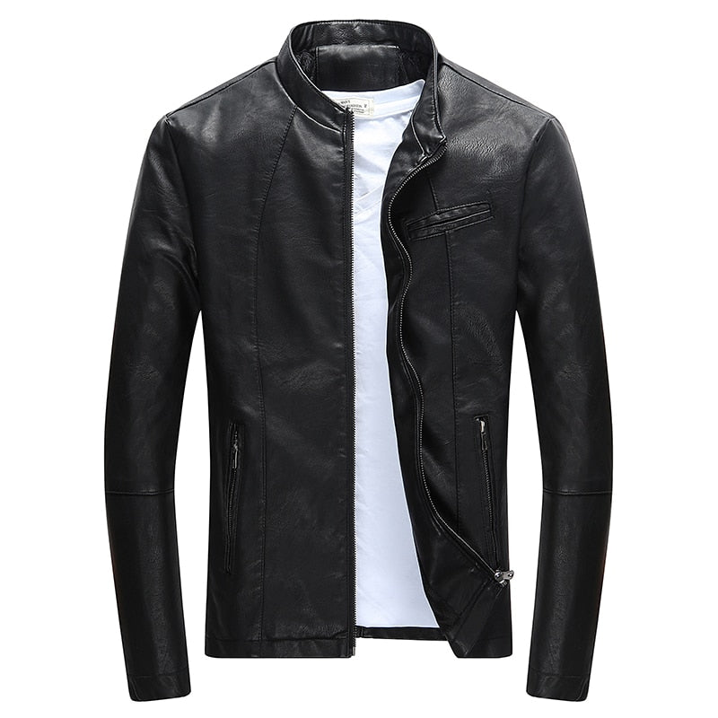Otoño Invierno Chaqueta de cuero con cremallera informal para hombres Chaqueta de cuero para motocicleta Chaqueta de cuero para hombres Chaqueta de cuero delgada para hombres