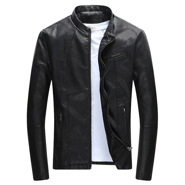 Otoño Invierno Chaqueta de cuero con cremallera informal para hombres Chaqueta de cuero para motocicleta Chaqueta de cuero para hombres Chaqueta de cuero delgada para hombres