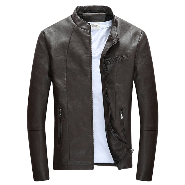 Otoño Invierno Chaqueta de cuero con cremallera informal para hombres Chaqueta de cuero para motocicleta Chaqueta de cuero para hombres Chaqueta de cuero delgada para hombres