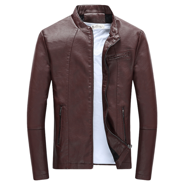 Otoño Invierno Chaqueta de cuero con cremallera informal para hombres Chaqueta de cuero para motocicleta Chaqueta de cuero para hombres Chaqueta de cuero delgada para hombres