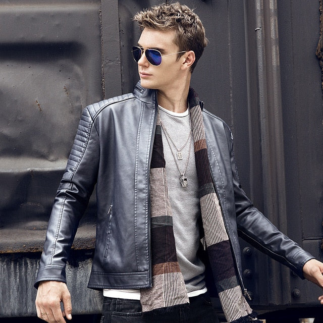 CustOmerS 2019 Otoño Nuevos hombres Casual Moda Stand Collar Slim Chaqueta de cuero Slim Slim Color Chaqueta de cuero Hombres