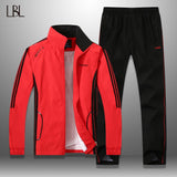 LBL Hombres Chándal Rayas Otoño Invierno Slim Fit Conjunto para hombre Chaqueta Outwear a prueba de viento Pantalones de chándal Conjunto de dos piezas Ropa deportiva para hombres 5XL