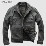 CARANFIER DHL Free Shipping Mens 100% Cowhide Chaqueta de cuero genuino Chaqueta de cuero de motocicleta retro antigua de alta calidad 3XL