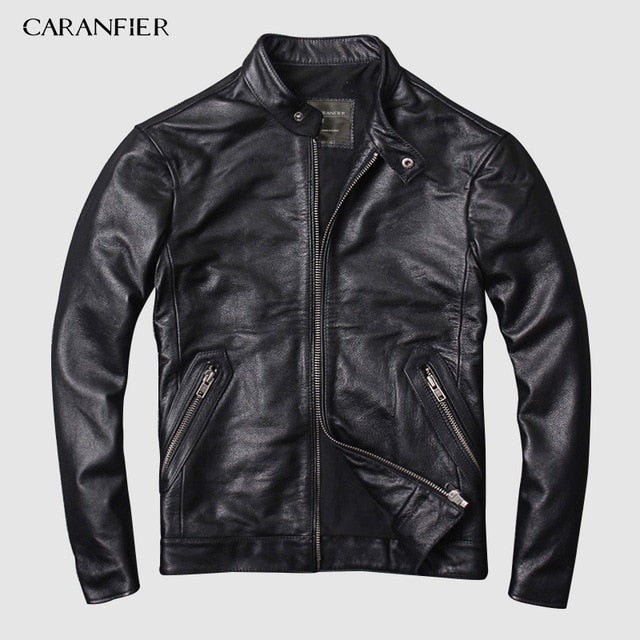 CARANFIER DHL Free Shipping Mens 100% Cowhide Chaqueta de cuero genuino Chaqueta de cuero de motocicleta retro antigua de alta calidad 3XL