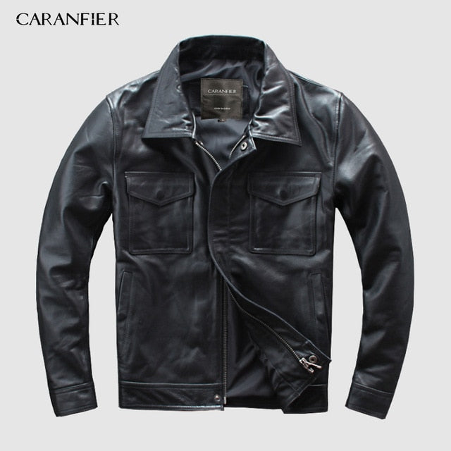 CARANFIER DHL Free Shipping Mens 100% Cowhide Chaqueta de cuero genuino Chaqueta de cuero de motocicleta retro antigua de alta calidad 3XL