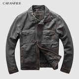 CARANFIER DHL Free Shipping Mens 100% Cowhide Chaqueta de cuero genuino Chaqueta de cuero de motocicleta retro antigua de alta calidad 3XL