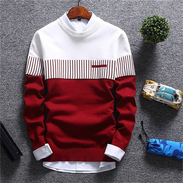 Mountainskin Nuevos hombres Otoño Invierno Pullover Lana Slim Fit Suéter de punto Rayas Ropa de marca para hombre Casual Pull Homme SA752