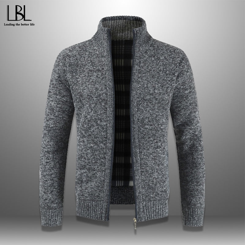 Cárdigan para hombre Otoño Invierno Cálido suéter grueso Prendas de punto ocasionales Chaqueta cortavientos Cuello alto Abrigo Hombres Cremallera Punto
