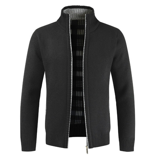 Cárdigan para hombre Otoño Invierno Cálido suéter grueso Prendas de punto ocasionales Chaqueta cortavientos Cuello alto Abrigo Hombres Cremallera Punto