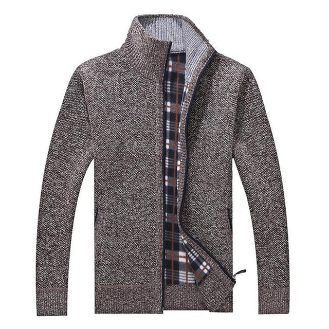 Cárdigan para hombre Otoño Invierno Cálido suéter grueso Prendas de punto ocasionales Chaqueta cortavientos Cuello alto Abrigo Hombres Cremallera Punto