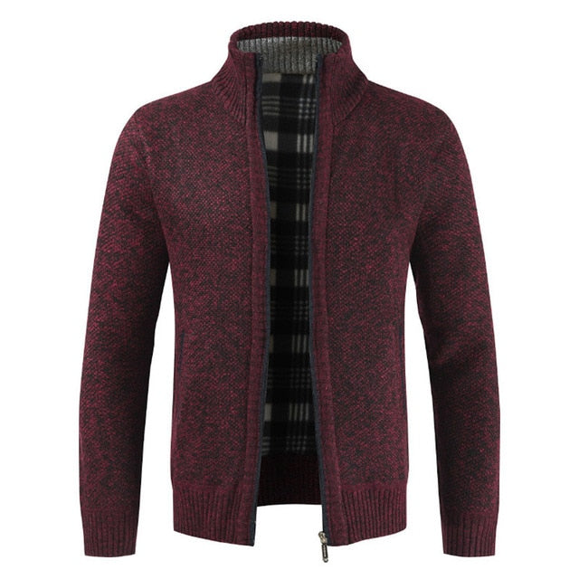 Cárdigan para hombre Otoño Invierno Cálido suéter grueso Prendas de punto ocasionales Chaqueta cortavientos Cuello alto Abrigo Hombres Cremallera Punto