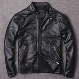 Nuevo Otoño Vintage Marrón Abrigos de cuero genuino de vaca Hombres Piel de vaca Piel de vaca Slim Real Chaquetas de moto Moda Chaqueta de motorista