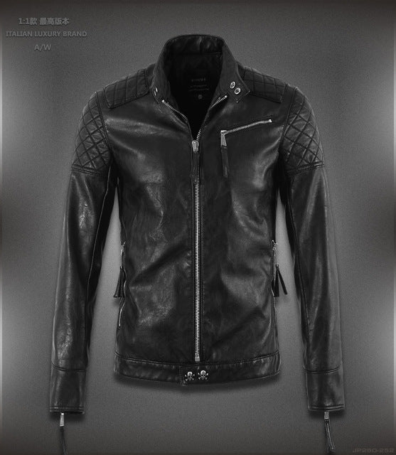 Caliente ! Chaquetas de cuero de la nueva moda de primavera de alta calidad para hombres, chaquetas de cuero para hombres, chaquetas de cuero de la motocicleta de la marca cráneo M-5XL
