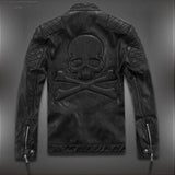 Caliente ! Chaquetas de cuero de la nueva moda de primavera de alta calidad para hombres, chaquetas de cuero para hombres, chaquetas de cuero de la motocicleta de la marca cráneo M-5XL